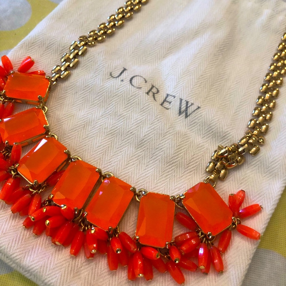 J. Crew Statement Gold-Link Necklace With Orange Enamel Bursts